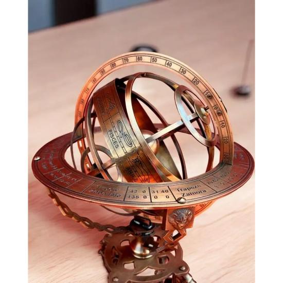 Армиллярная сфера, античный вид, латунный глобус с компасом у основания, 18 дюймов - Армиллярная сфера для домашнего декора - Армиллярная сфера для офисного стола