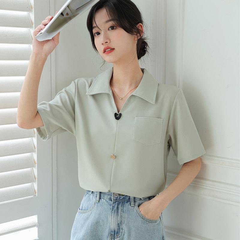 V-neck Chiffon Short Sleeved Shirt, Summer Top, Women's Casual Style, Commuting Temperament Shirt
