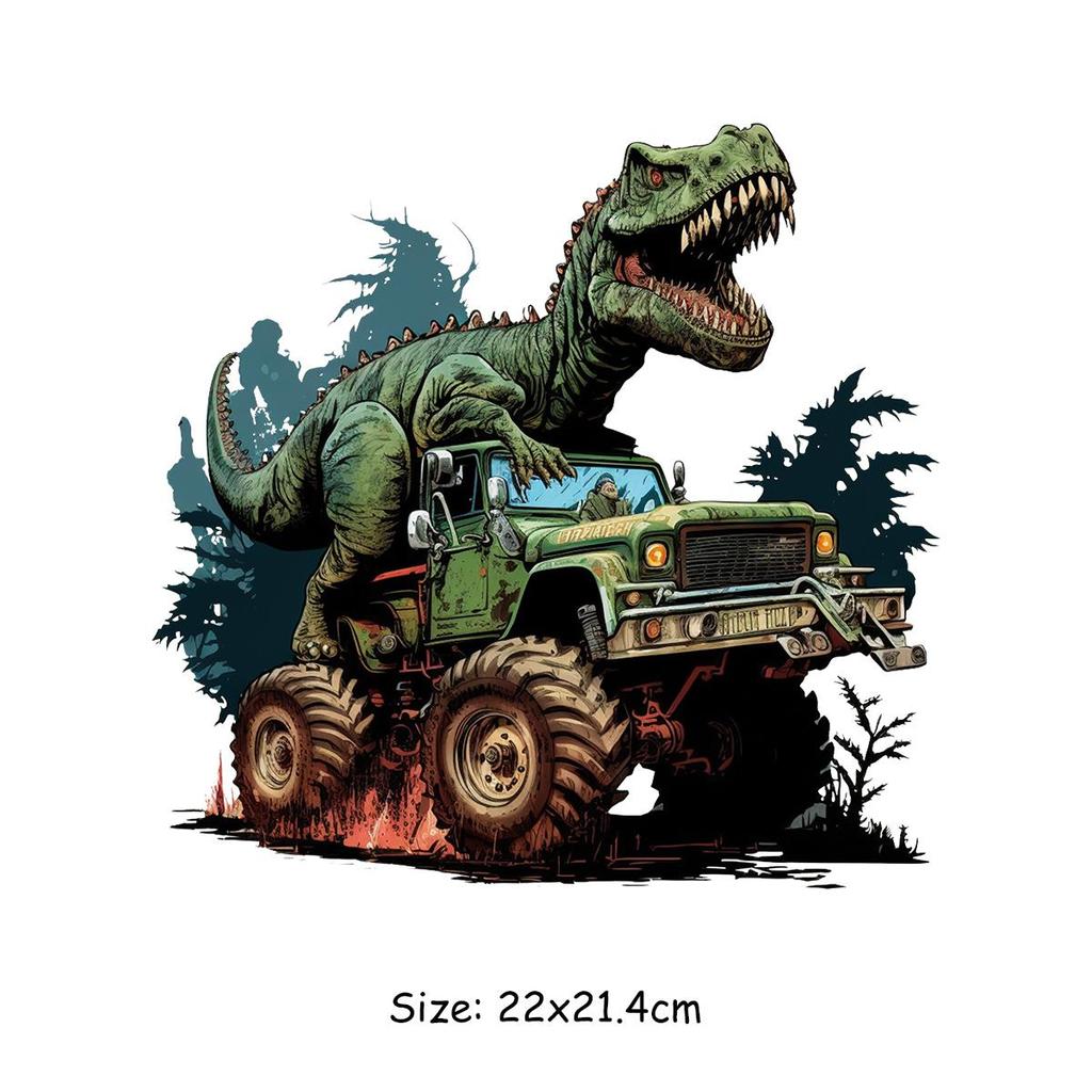 Нашивки с динозаврами, мультяшный грузовик, термоклейкая передача, художественные ремесла, глажка одежды, аппликация, аксессуары «сделай сам», железные нашивки с животными