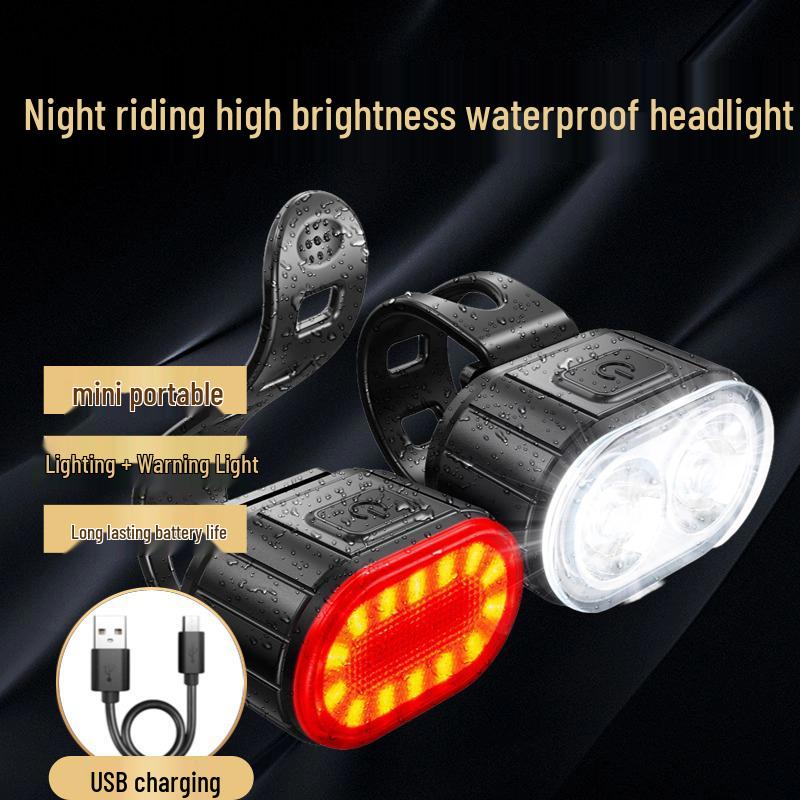 USB Rechargeable High Brightness Bicycle Front & Rear Lights for Night Riding