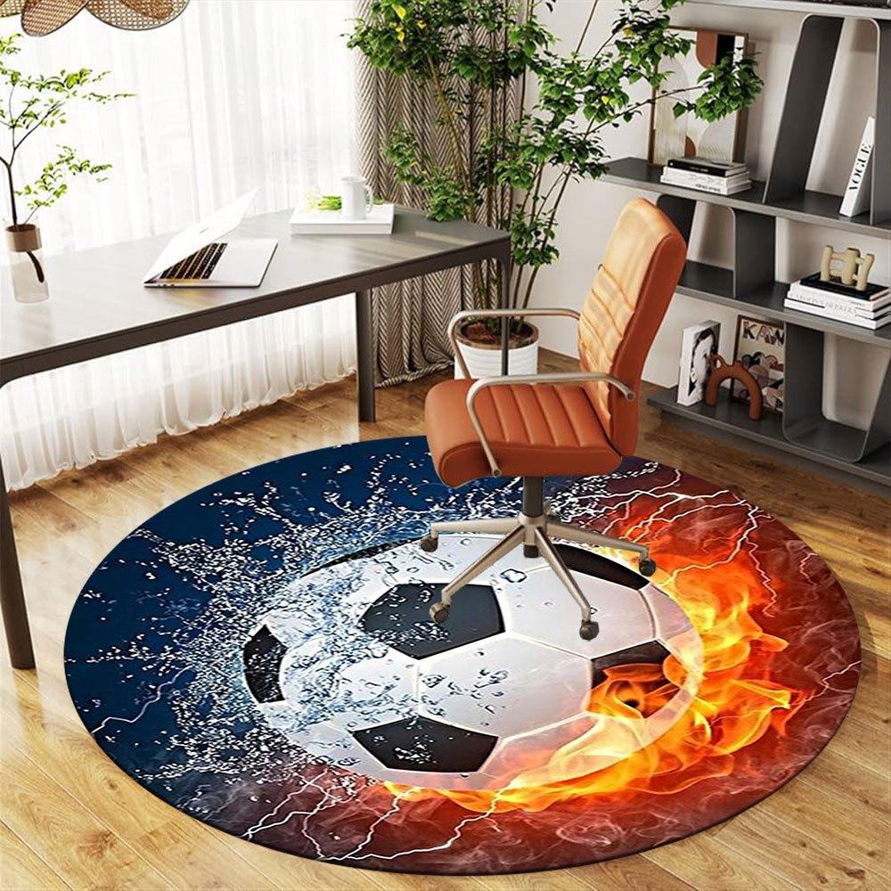 Flame & Water Soccer Ball - Unique Design for Sports EnthusiastsRound Non-Slip chair mat chair carpet for office Rugs for Office Decor Gift For Valent