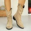 Women's Shoes 2024 New Fashion High Quality Zipper Women's Boots Winter Pointed Toe Solid Mid Calf Thick Heel Simple Roman Boots