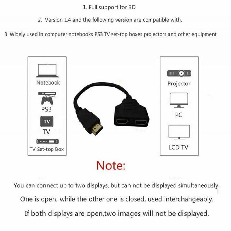 Hdmi 2 Dual Port Y Splitter 1080P Hdmi V1.4 Male To Double Female Adapter Cable