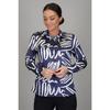 Women's Navy Blue White Patterned Lycra Satin Long Sleeve Shirt DK 1002