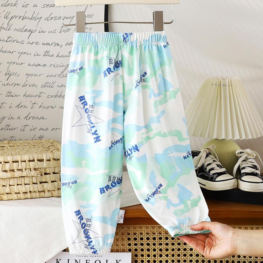 Летние солнцезащитные штаны с текстурой ледяного шелка для мальчиков и девочек, дышащие солнцезащитные спортивные длинные антимоскитные штаны для малышей