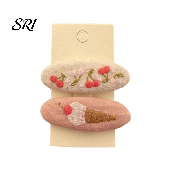 Durable Hair Clips 1 Pair Hairpins Rounded Edges Metal Stable Grip Hand-Embroidered Everyday Wear Flower Pattern Wide BB Clip Side Bang Accessories