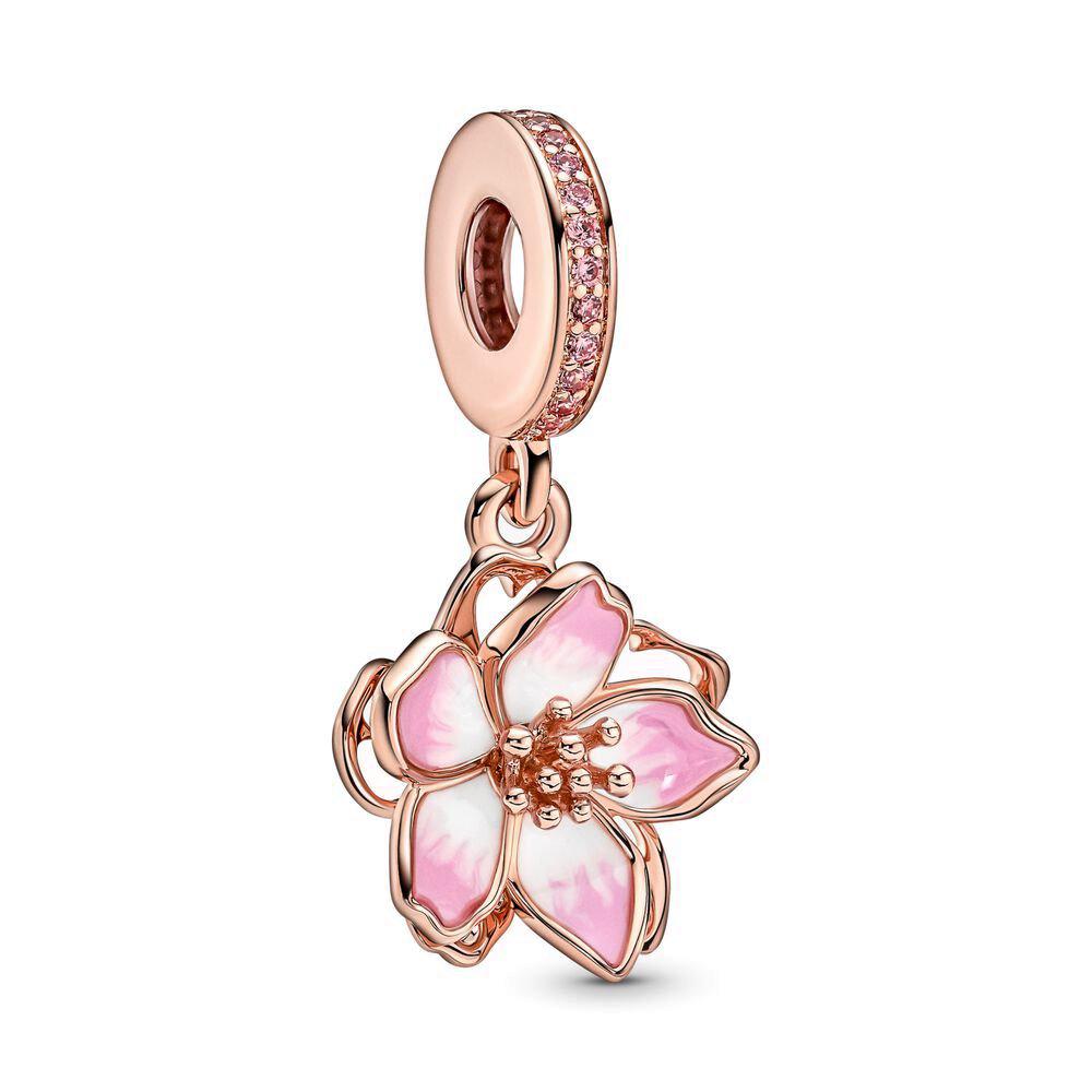 Rotatable Cherry Blossom Dangle Charm Fit Original  Bracelet DIY Women Floral Jewelry Making Spring 2024 New