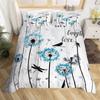 Dandelion Floral Duvet Cover King Queen Wooden Plank Farmhouse Comforter Cover Microfiber Dragonfly Botanical Weed Bedding Set