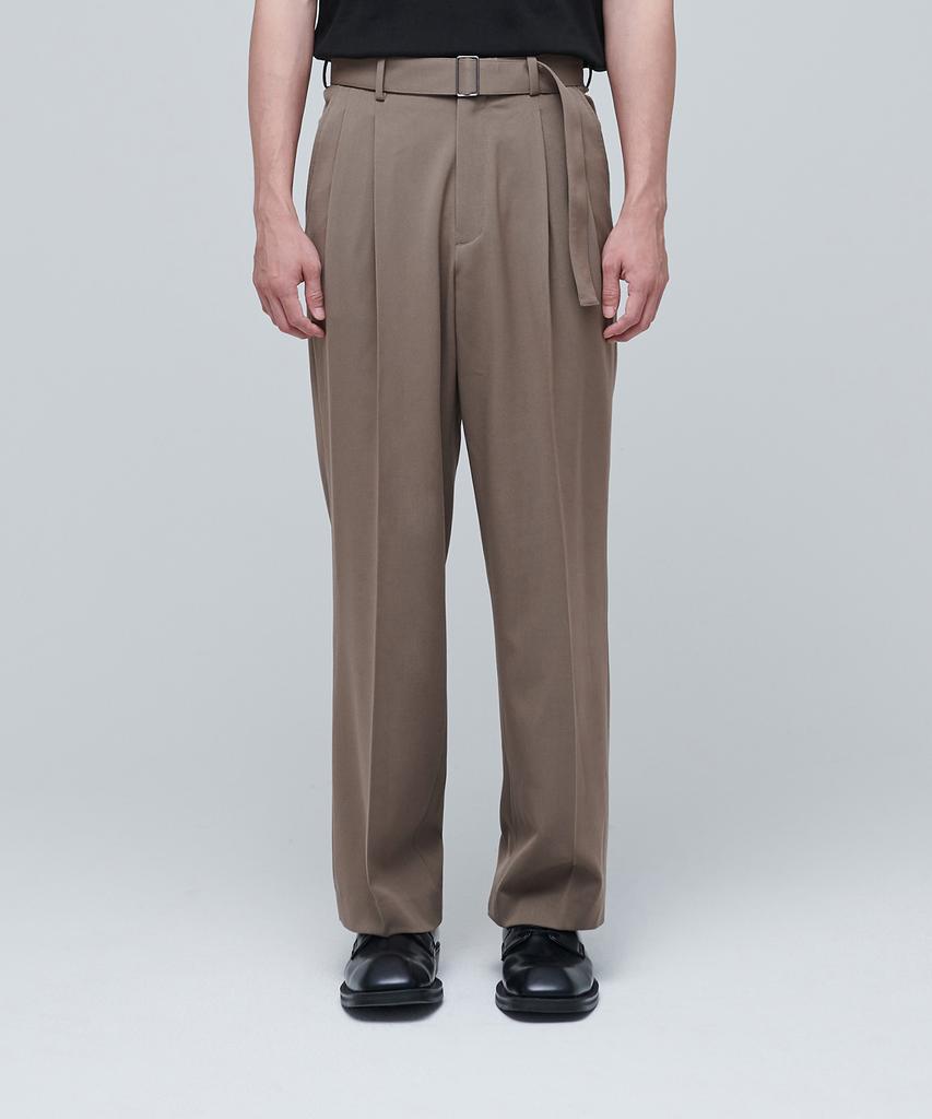 MUSINSA STANDARD Real Wide Belted Slacks [Dusty Beige]