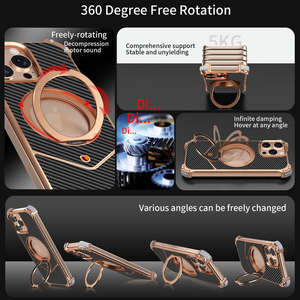 Для iPhone 13 Pro Max Магнитный чехол Текстура углеродного волокна ПУ+Металлическая безбортовая задняя крышка телефона с подставкой