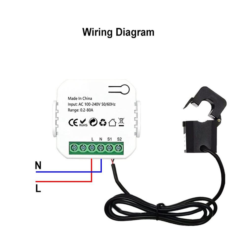 WiFi Energy Monitor Single Phase Smart Electricity Meter with Clamp Power Consumption Monitor 100‑240VAC
