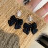 Women French Style Black Ribbon Bow-knot Earrings for Girls Unique Cute Golden Silver Elegant Black Bowknot Stud Earring