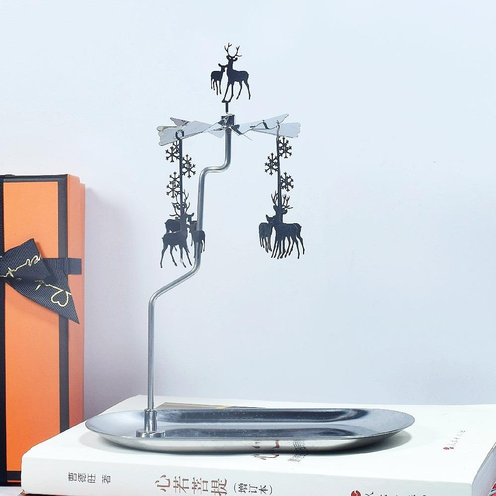 Gold/Silver Christmas Rotating Candle Holder Stainless Steel Rotating Candlesticks  Night