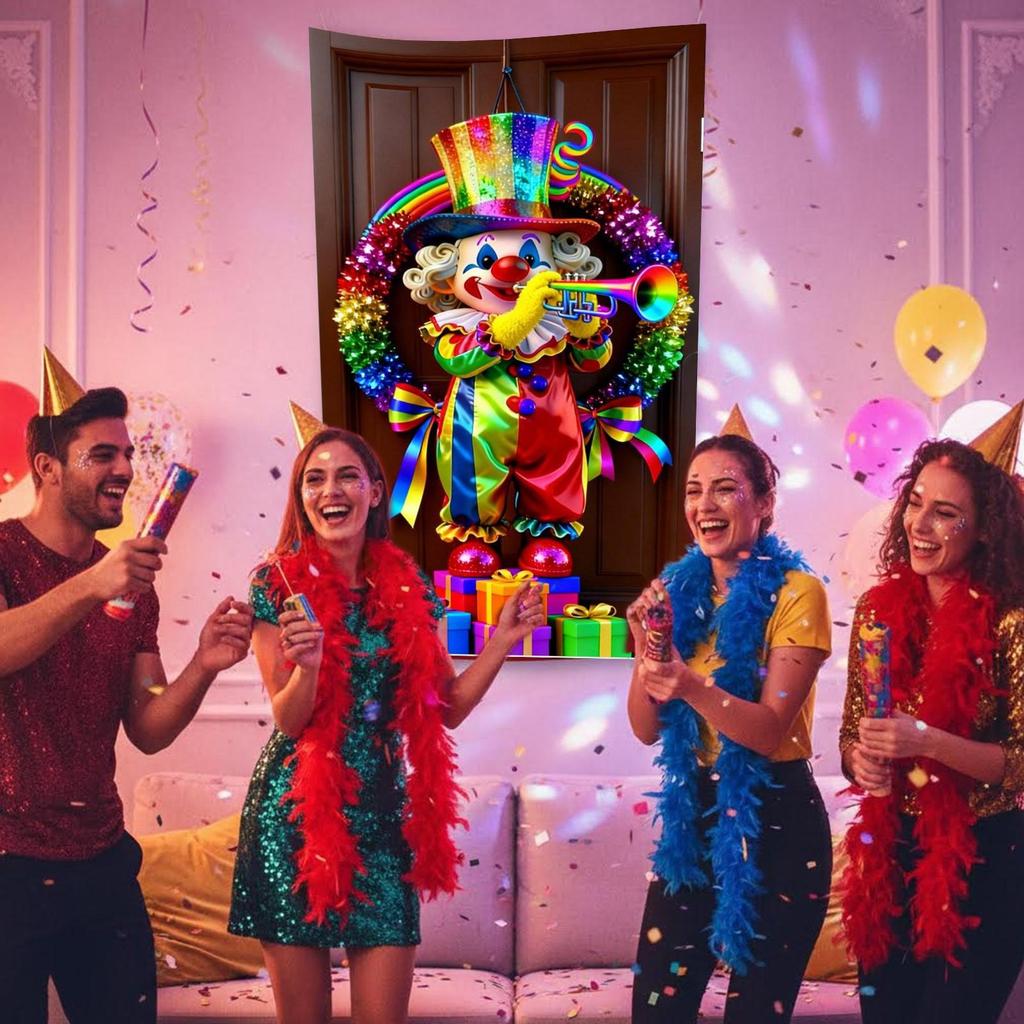 Carnival Door Banner 35.4x70.8 Inches Cartoon Holiday Backdrop Front Door Banner For Storefront Entrance Party Apartment School