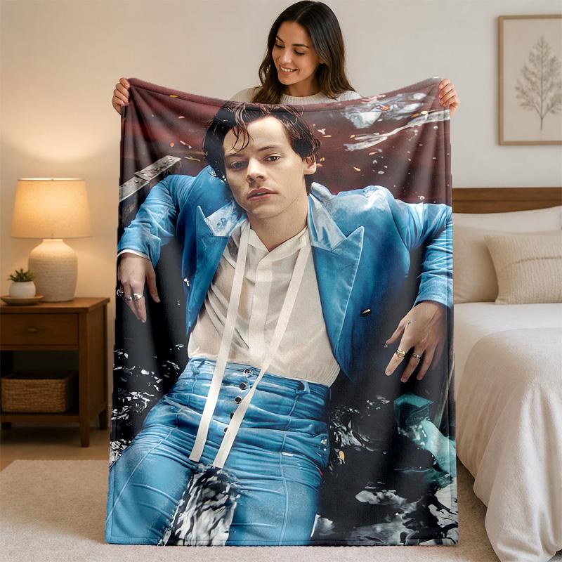 Harry Styles Print Flannel Blanket Cozy Warm Plush Throw Blanket For Bed Sofa Couch Indoor Household Use