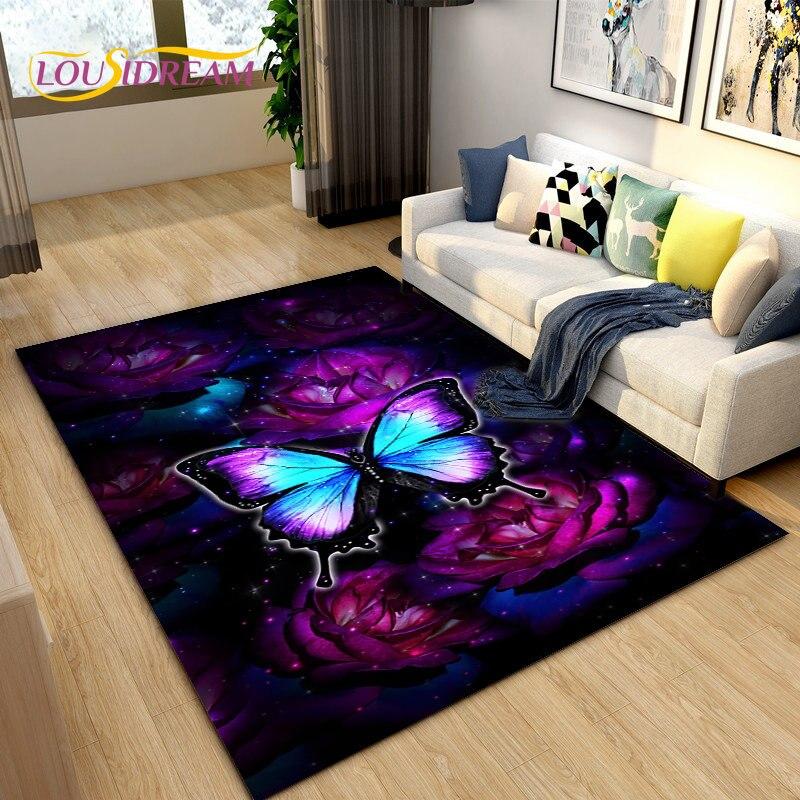 3D красочный коврик с бабочкой и цветком, ковер для гостиной, спальни, дивана для йоги, кухонный коврик для ванной комнаты, нескользящий напольный коврик