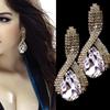 Women Sparkling Rhinestone Luxury Waterdrop Golden Tone Drop Studs Earrings MIT