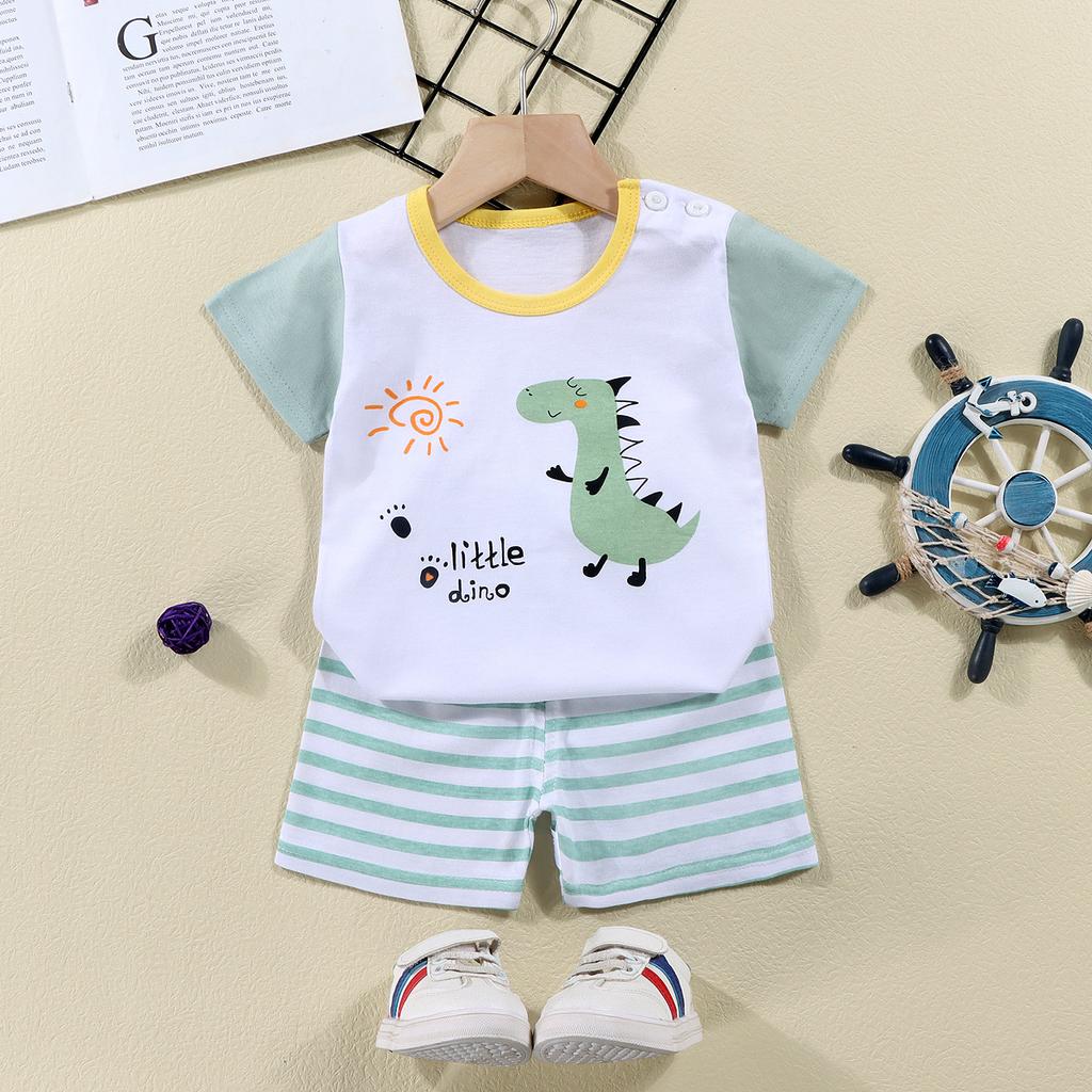2023 Summer Cotton Children's Short Sleeve T-shirt Set Baby Short Sleeve Shorts Two-piece Set