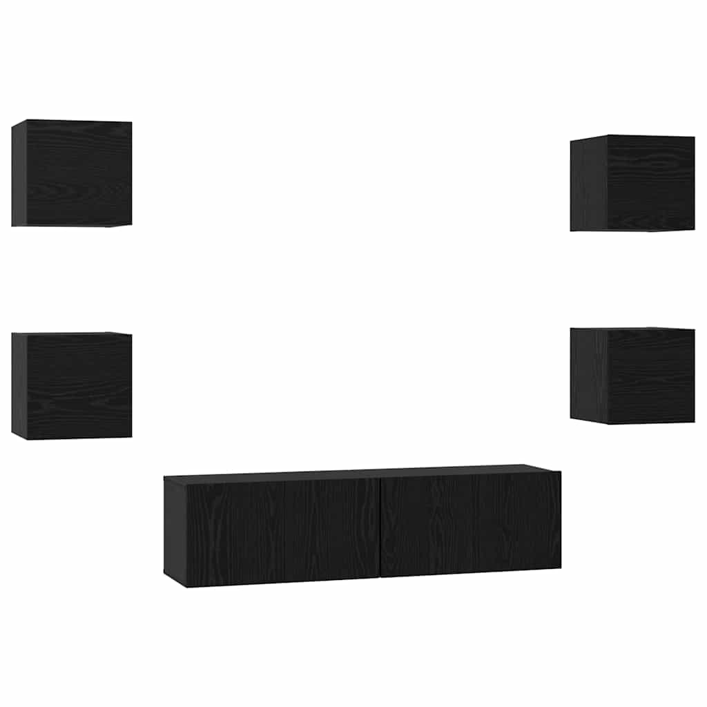 6 Piece TV Cabinet Set Black Oak Effect Wood Based Material