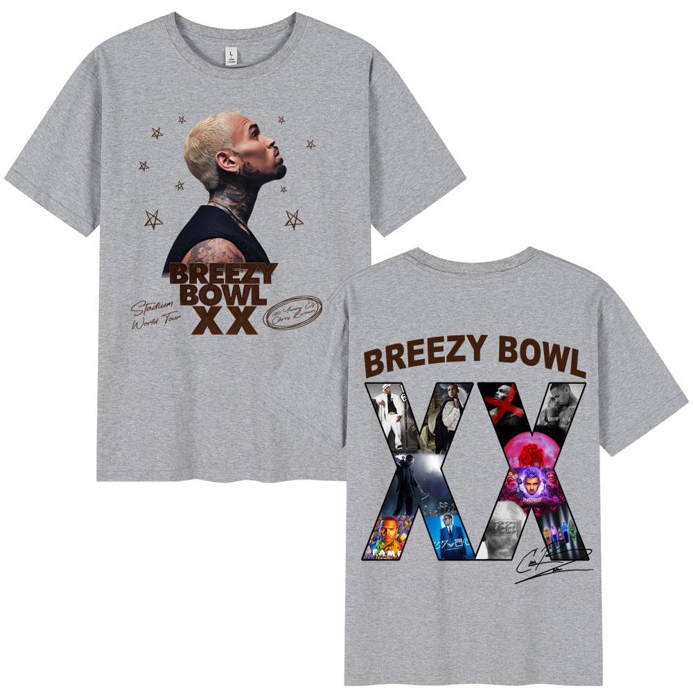 Chris Brown Breezy Bowl XX 2025 Concert Tour Tshirt Unisex Women Fashion Hip Hop T Shirt Unisex Oversized Cotton Casual Tshirts Tops