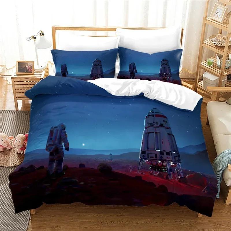 Cartoon Astronaut Duvet Cover King For Boys Girl Galaxy Space Bedding Set Microfiber Rocket Ship Space Adventure Comforter Cover