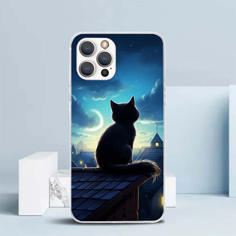 Аниме Кот Дождь Животное Мягкий Чехол для iPhone 16 17 Air 15 14 Pro Max 16E Чехол для Телефона 13 Mini 12 11 7 SE 8 Печатный Рисунок Подходящие Чехлы