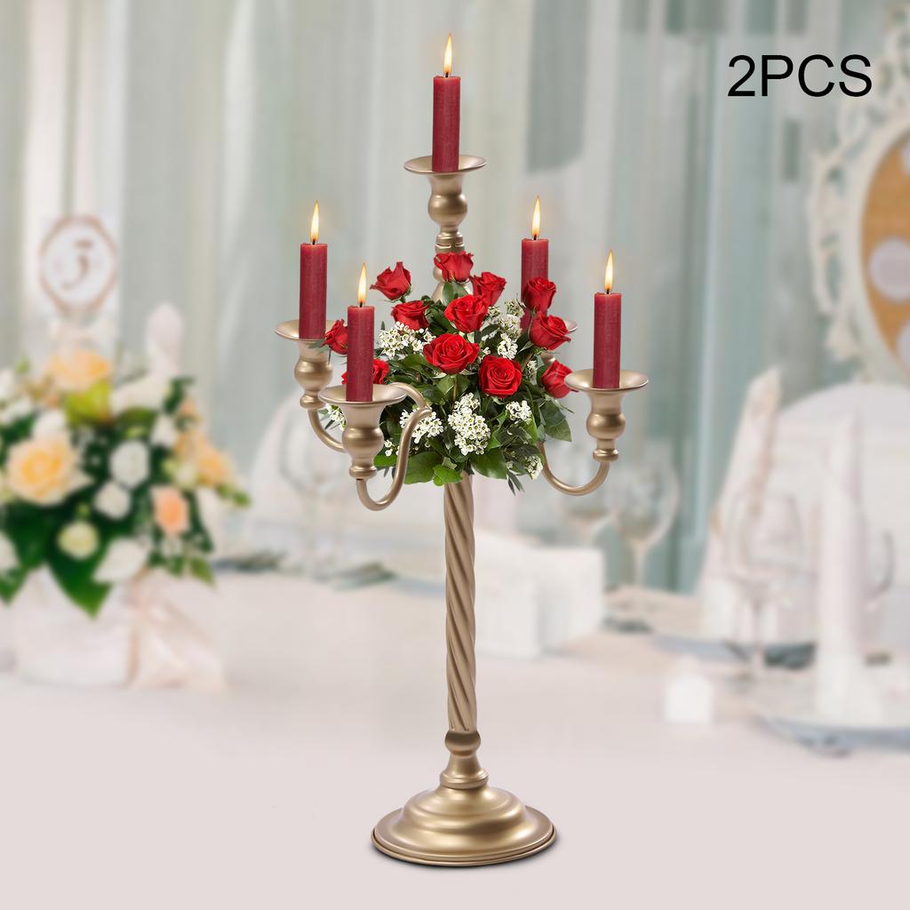 Elegant 5-Light Gold Candle Holder Set, 20 In Tall Wedding Candelabra, Floral Table Centerpiece for Formal Events & Party Decor