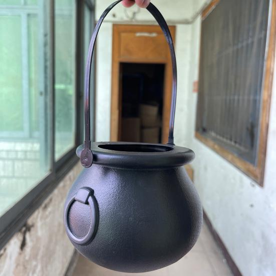 2Pcs Halloween Candy Bucket Large Witch Cauldron Black Plastic Kettle Halloween Pot Snack Container for Party Favors Cosplay Events