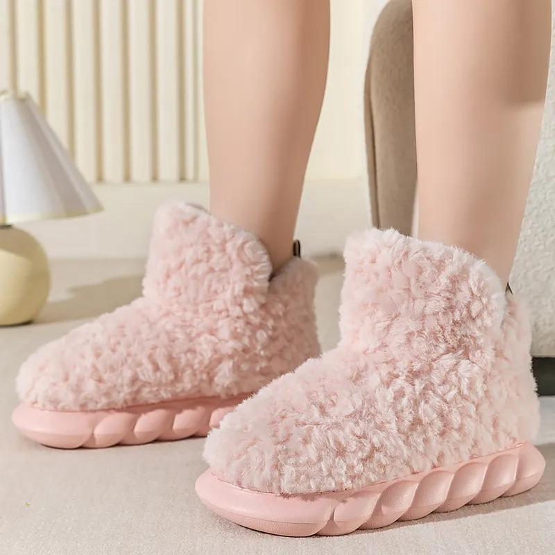 Fashion Comwarm Fur Slippers For Women Winter 2024 New Warm Cozy Furry Boots For Home Indoor Cute Soft Sole Plush Slides For Cotton Shoe