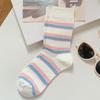 25 Новых Осенне-Зимних Японских Хлопковых Полосатых Носков до Середины Икры с Защитой от Катышков - Модный Колледж Стиль Колорблок для Женщин.