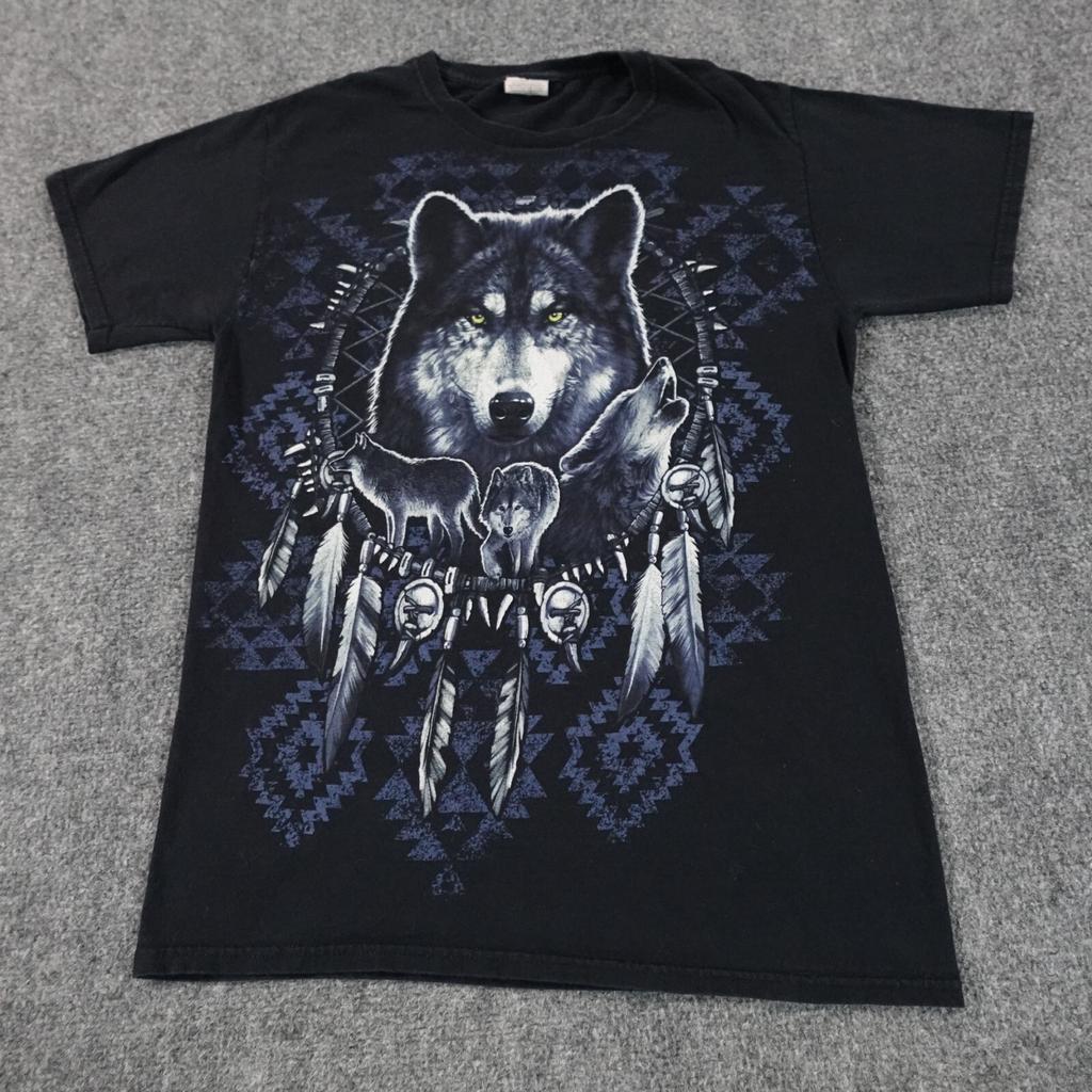 Wolf Shirt Mens S Black Dreamcatcher South Western Feather VTG Y2k Tee 8673