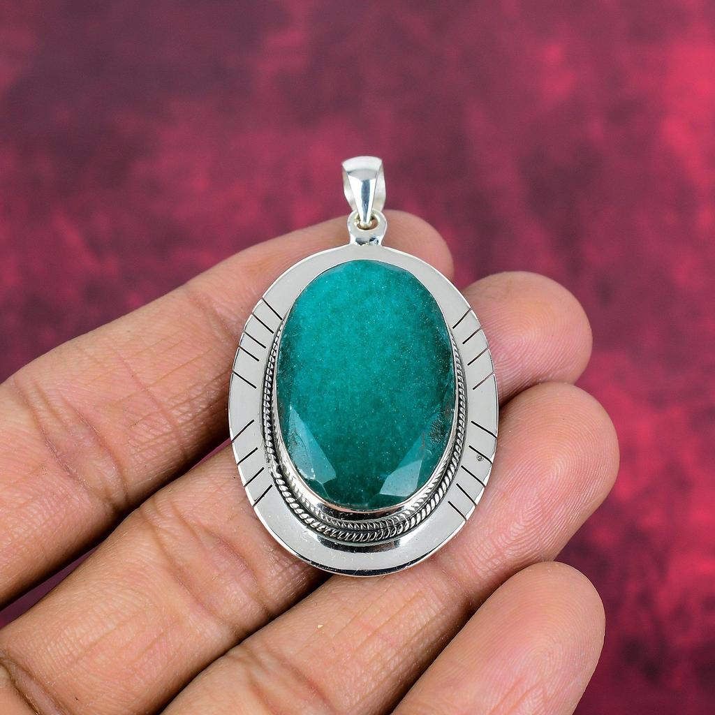 Подвеска с изумрудом, 925 пробы серебряная подвеска с драгоценными камнями, подвеска ручной работы, изумительное украшение, подарок для нее