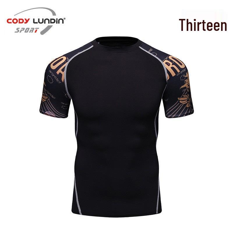 Мужская футболка с широкими плечами и круглым вырезом, спортивный базовый слой, облегающая футболка A038