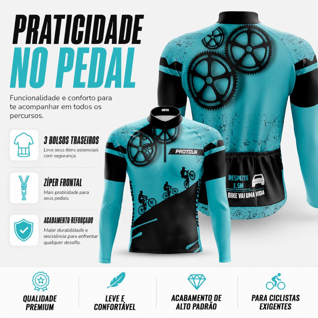 Camisa Ciclismo Masculina Dryfit Proteção UV Bike MTB Speed Respeite o Ciclista Azul