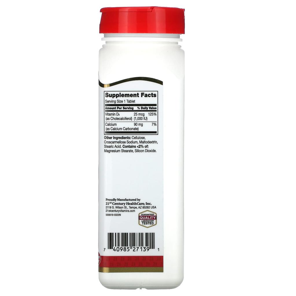 21st Century, Vitamin D3, 25Mcg(1,000Iu), 500 Tablets