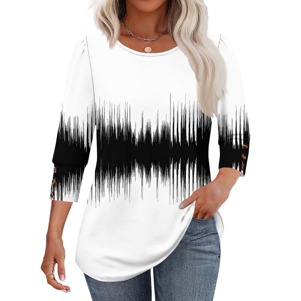 Женская модная повседневная футболка с цветными блоками, сшивная, с принтом, с круглым вырезом, с рукавами семь восьмых