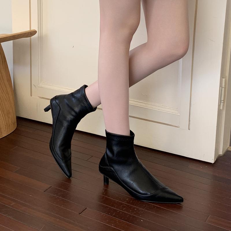 SUOJIALUN Новый бренд Женские ботильоны Модные Острый носок Слипоны Женские Элегантные Короткие ботинки Обувь Тонкий Низкий каблук Платье Лодочки