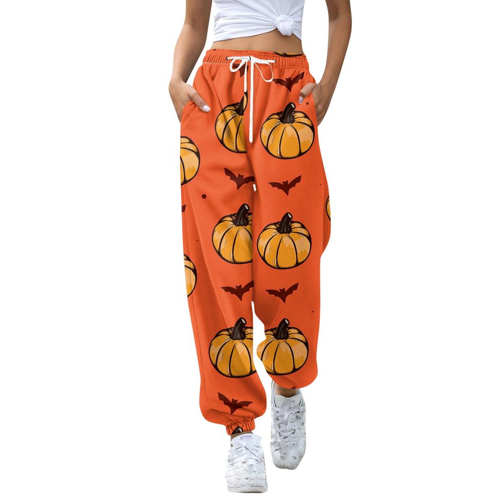 Women's Casual Fashion Halloween Print Casual Pants Sweatpants Long Pants Drawstring Elastic Waistband Cuffed Pants