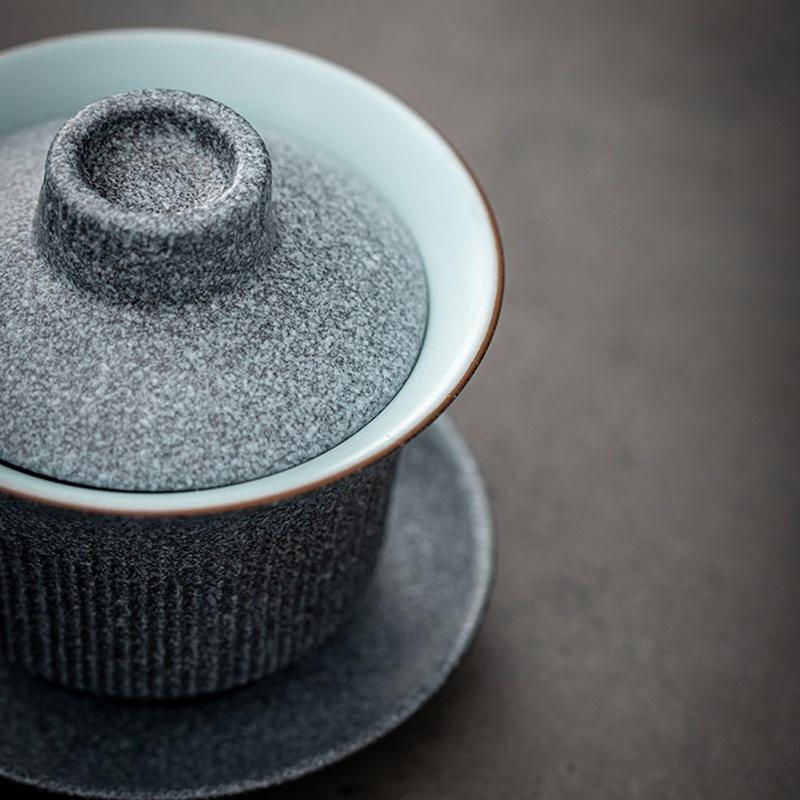 140 мл Керамическая гайвань с глазурью «Синий камень» Винтажная чаша «Саньцай» Чаша для чайной церемонии в японском стиле