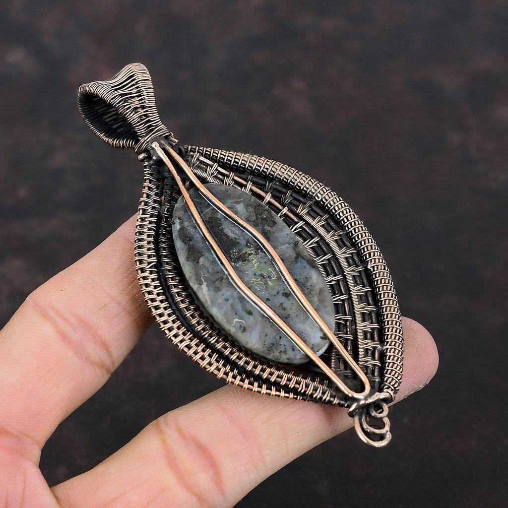 Larvikite Pendant Copper Wire Wrapped Pendant Handmade Jewelry Natural Gemstone Pendant Larvikite Copper Jewelry Gift For Him Dainty Pendant