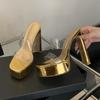 15см Ультра Высокий каблук Платформа Танкетка Женские Шлепанцы Сандалии Прозрачный ПВХ Массивный каблук Мюли Слайды Летняя обувь