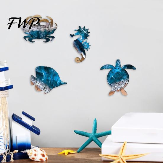 High-definition Printed Sign 4 Pcs Summer Wooden Sign, Coastal Ocean Animal Hanging Decor, Cute Sea Beach House Decoration Turtle Crab Seahorse