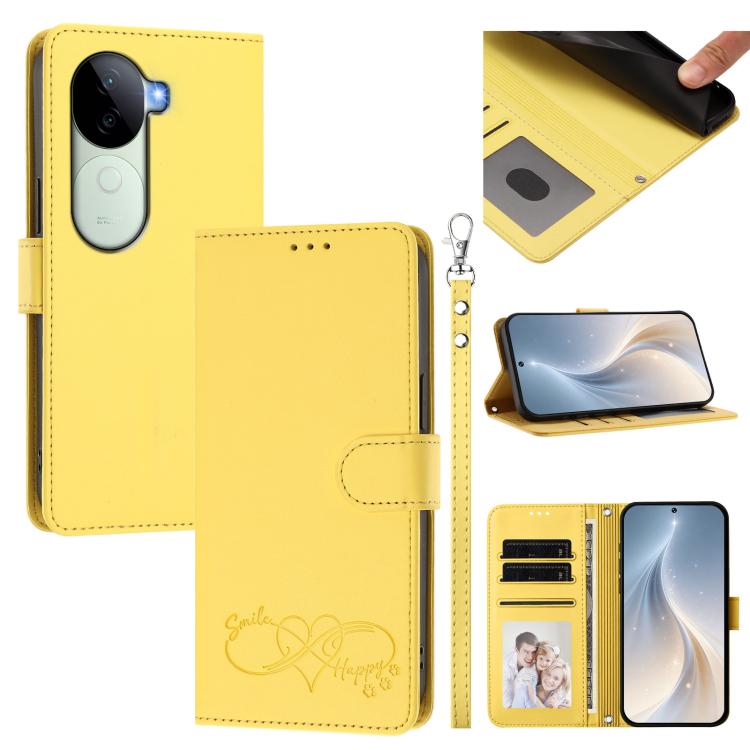 Happy Heart Pattern Magnetic Closure Vegan Leather Phone Case With Wrist Strap For vivo X200 FE