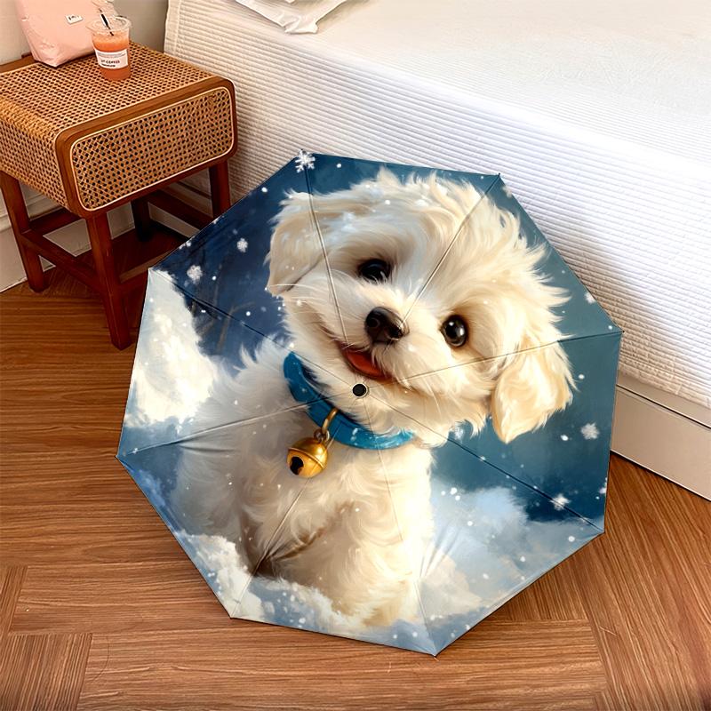 0106 Snowflake Dog pattern, automatic folding umbrella, portable and foldable design, 8 ribs, a Christmas or birthday gift.