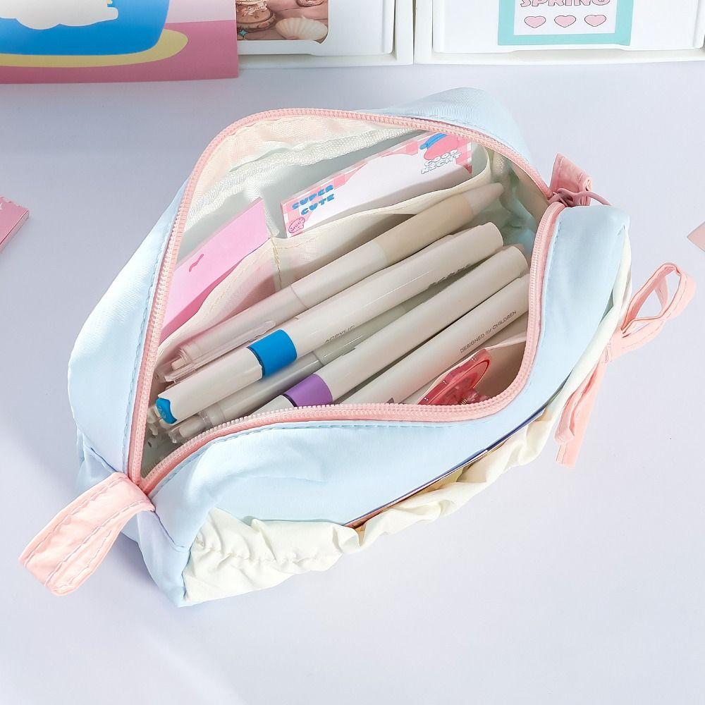 Multi-layer Pen Bag Color-blocking Stationery Storage Bag Portable Pencil Case Students Gift