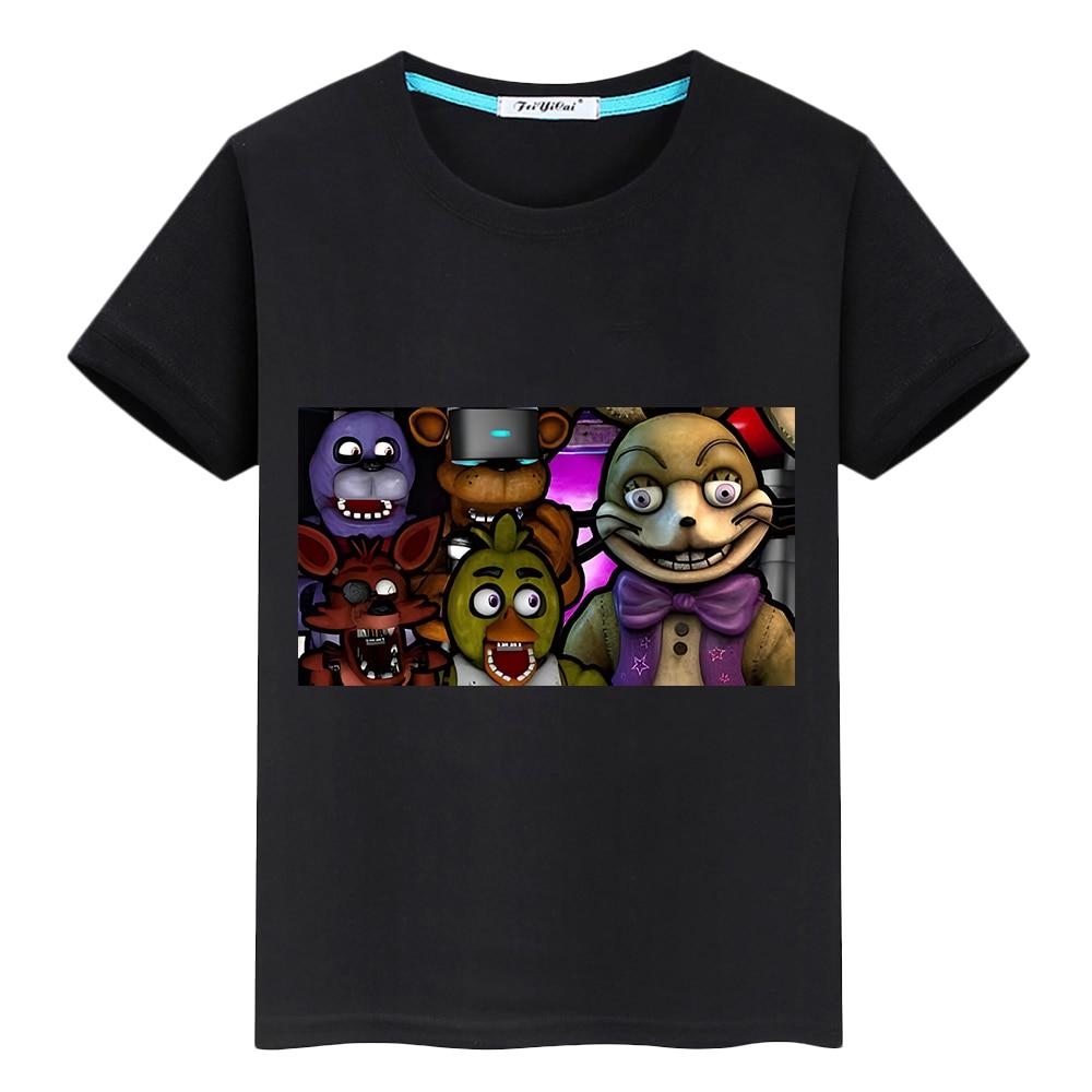 Летние футболки FNAF для мальчиков с принтом, короткие повседневные топы y2k, цельный медведь, кролик, игра Kawaii, футболка из 100% хлопка, детская одежда для девочек