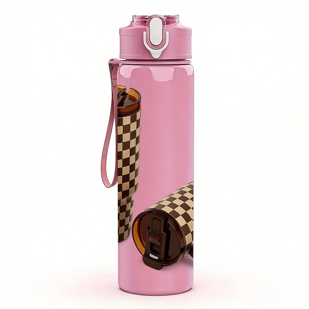 1PC Plaid Mug Cup Home Decor Print 750ml Color Plastic Sports Water Bottle Leakproof Flip Straw Lid Suitable for Sports Office Home Use