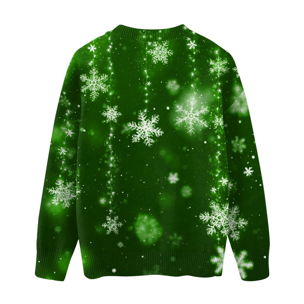 Женский Модный И Повседневный Рождественский Милый Принт Круглый Вырез Длинный Рукав Вязаная Пряжа