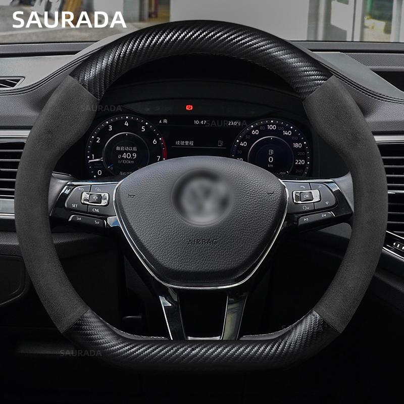 Car Steering Wheel Cover 38cm Leather D Shape For Golf Polo Jatta Passat K3 Suzuki Swift Nissan Rogue Mercedes AMG Accessories
