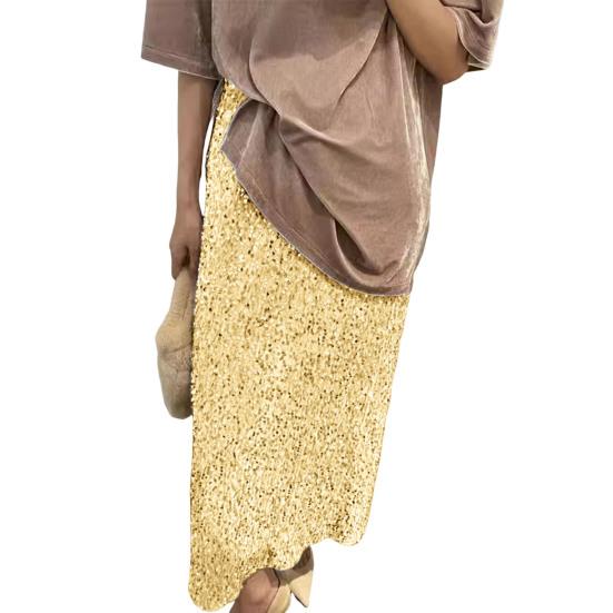 Женская юбка макси с высокой талией, однотонный дизайн, длинная юбка с пайетками, утягивающая ноги юбка